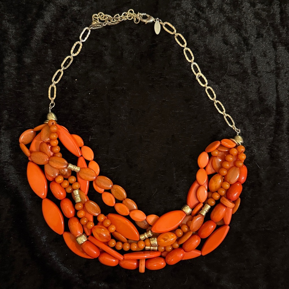 Chico’s Orange Multi-Strand Beaded Statement Neck… - image 5